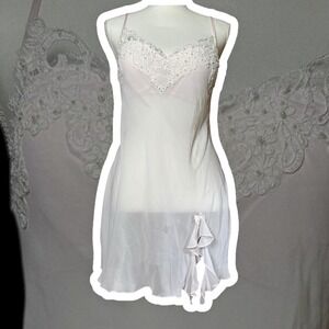 Y2K Linea Donatella Lingerie Slip Dress M Pink Lace Trim Ruffle Detail Sheer